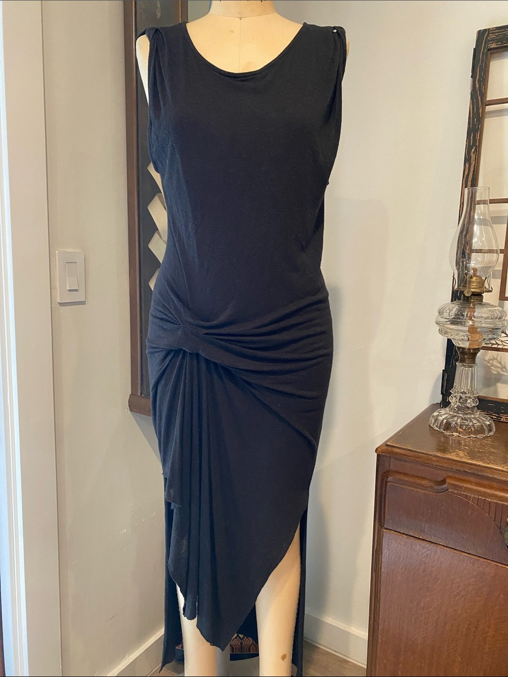 All Saints Black Sleeveless Twist-Front Midi Dress